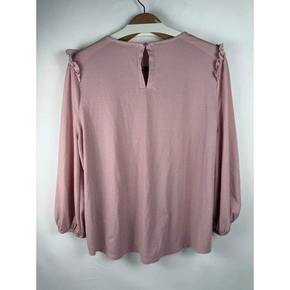 Women's Adrianna Papell Polka Dot Blouse Pink/White Size XL - Picture 5 of 8